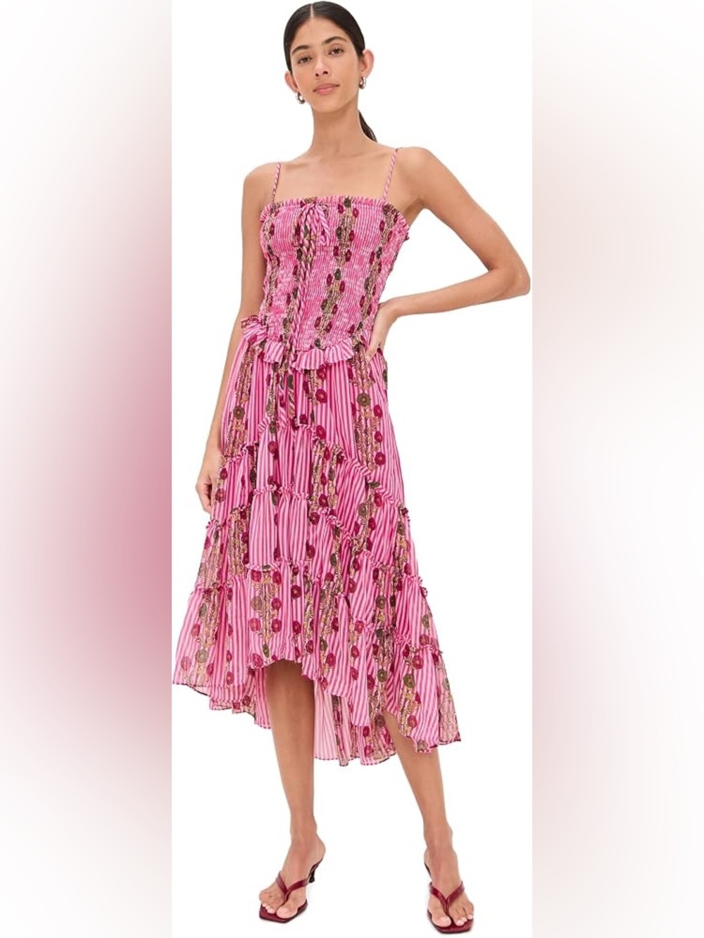 Free People Alejandra Pink Floral Smocked Midi Dress